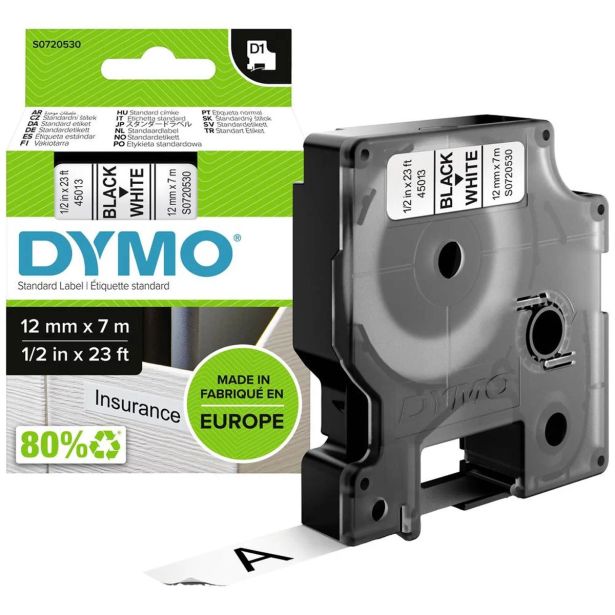 NALEPKE IN TRAKOVI DYMO D1 TRAK 12 MM ČRNA NA BELI, 450130