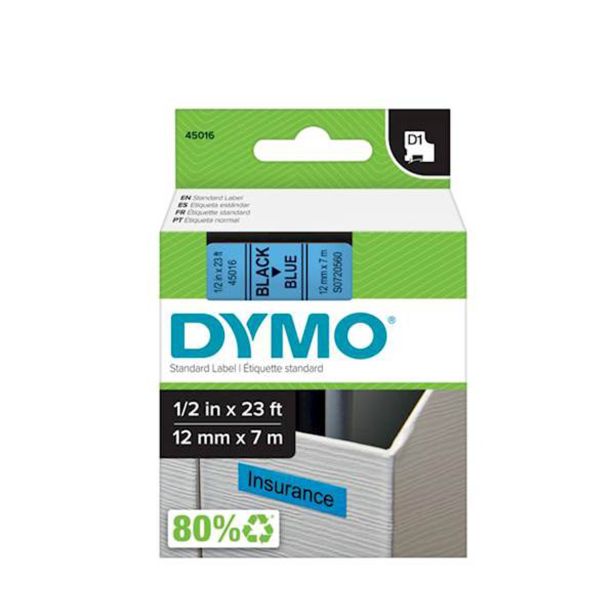 NALEPKE IN TRAKOVI DYMO D1 TRAK 12 MM ČRNA NA MODRI, 45016