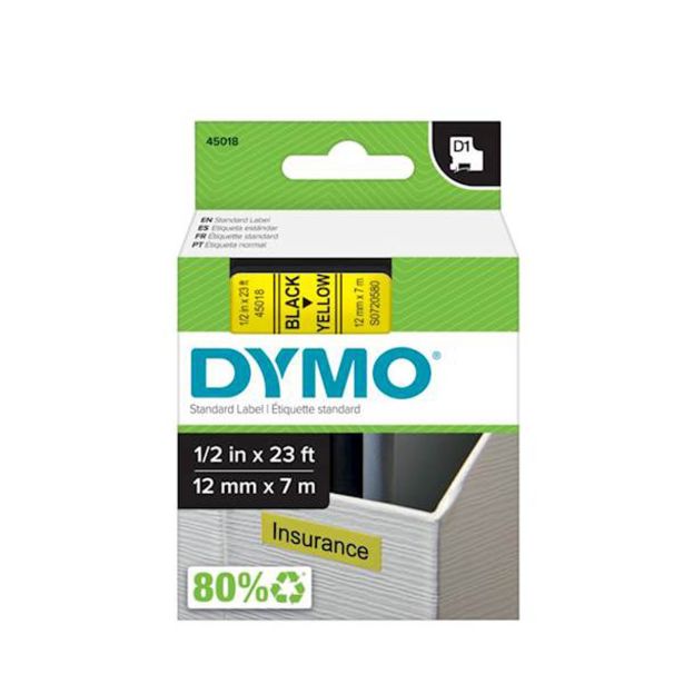 NALEPKE IN TRAKOVI DYMO D1 TRAK 12 MM ČRNA NA RUMENI, 450180