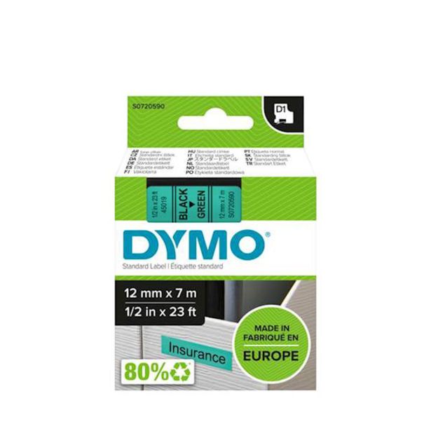 NALEPKE IN TRAKOVI DYMO D1 TRAK 12 MM ČRNA NA ZELENI, 450190