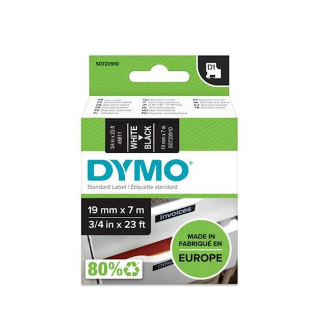 NALEPKE IN TRAKOVI DYMO D1 TRAK 19 MM BELA NA ČRNI, 45811