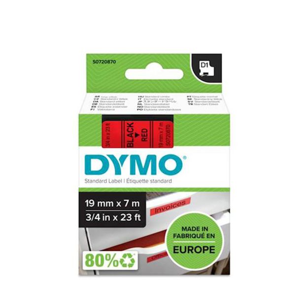 NALEPKE IN TRAKOVI DYMO D1 TRAK 19 MM ČRNA NA RDEČI, 458070
