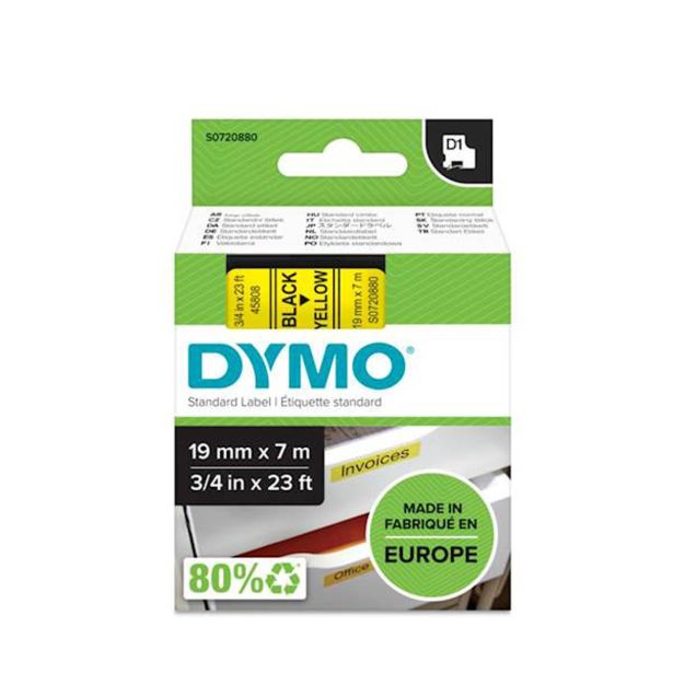 NALEPKE IN TRAKOVI DYMO D1 TRAK 19 MM ČRNA NA RUMENI, 458080