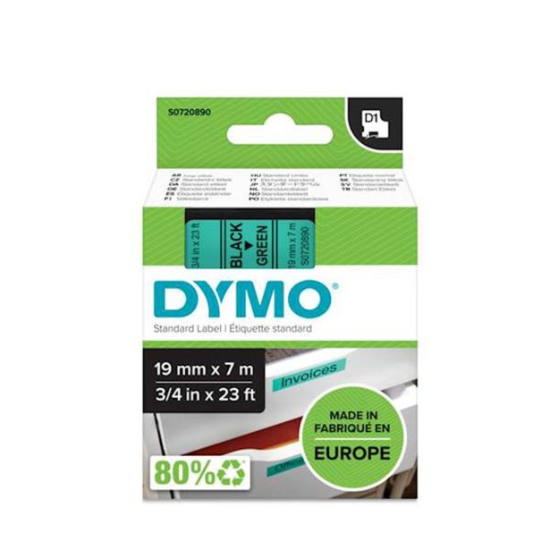 NALEPKE IN TRAKOVI DYMO D1 TRAK 19 MM ČRNA NA ZELENI, 458090