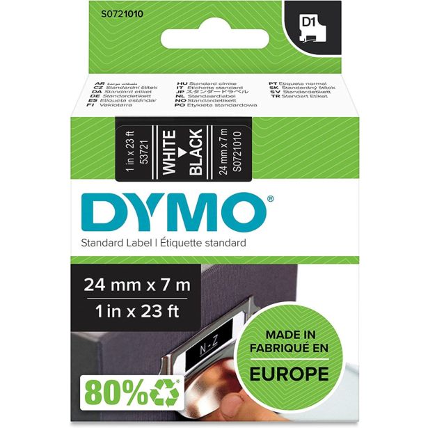 NALEPKE IN TRAKOVI DYMO D1 TRAK 24 MM BELA NA ČRNI, 53721