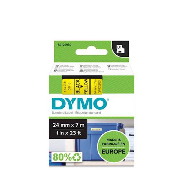 NALEPKE IN TRAKOVI DYMO D1 TRAK 24 MM ČRNA NA RUMENI, 53718