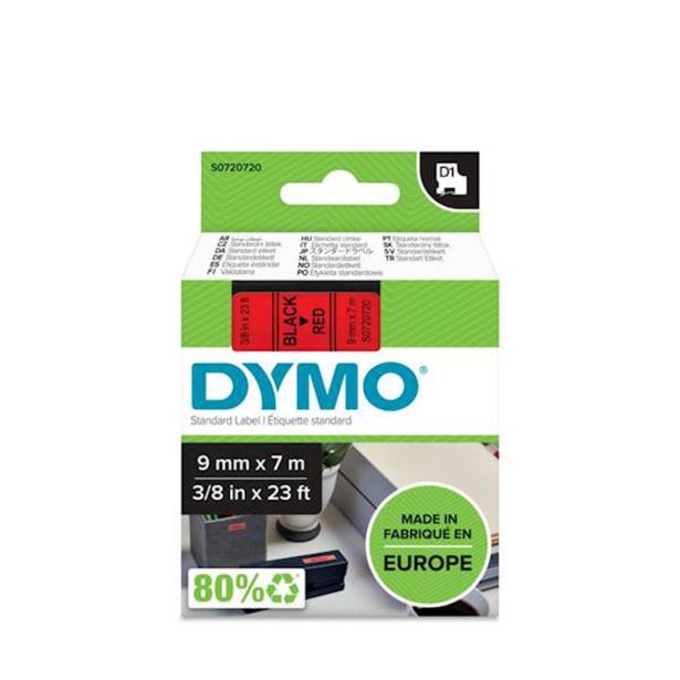 NALEPKE IN TRAKOVI DYMO D1 TRAK 9 MM ČRNA NA RDEČI, 40917