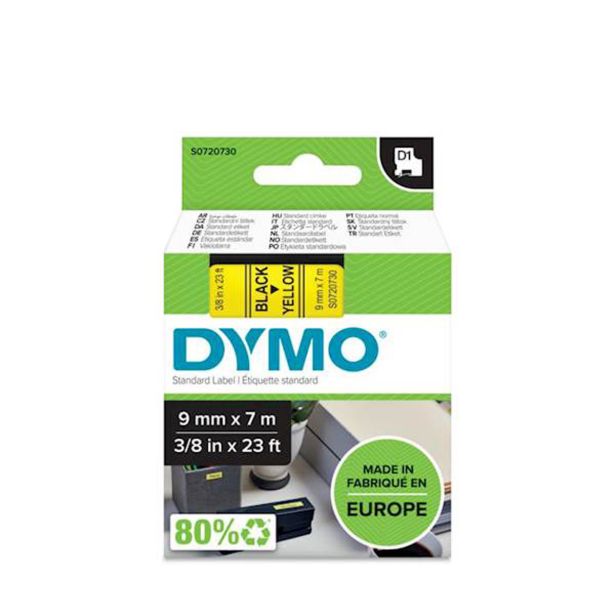 NALEPKE IN TRAKOVI DYMO D1 TRAK 9 MM ČRNA NA RUMENI, 409180