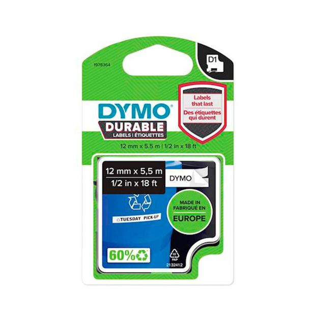 NALEPKE IN TRAKOVI DYMO DURABLE TRAK 12 MM D1, ČRNA NA BELI