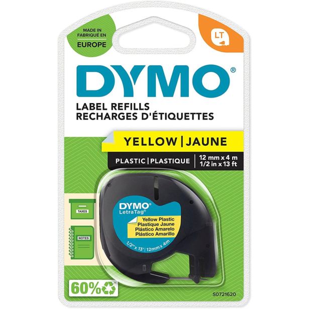 NALEPKE IN TRAKOVI DYMO LT TRAK 12 MM ČRNA NA RUMENI, 91202