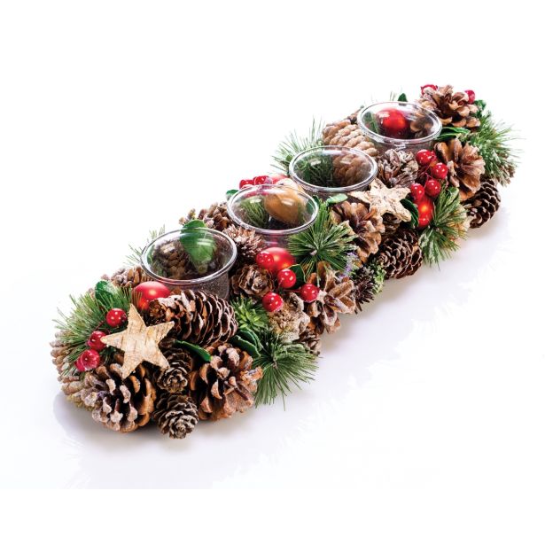 ADVENTNA DEKORACIJA 44 CM S 4 KOZARČKI, ZASNEŽENA