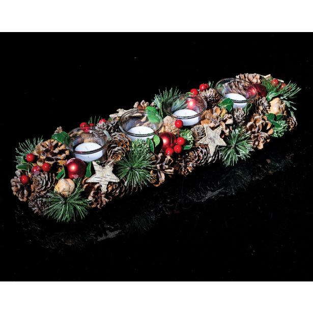 ADVENTNA DEKORACIJA 44 CM S 4 KOZARČKI, ZASNEŽENA