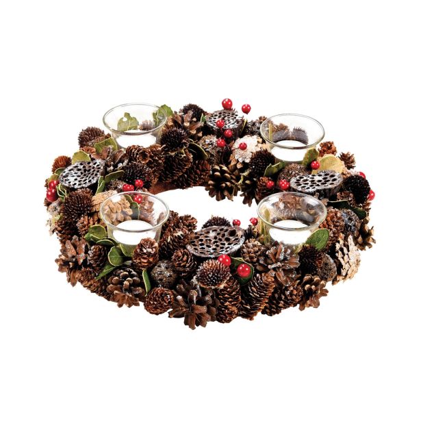 NAMIZNA DEKORACIJA GLOSSTYLE ADVENTNI VENEC 4 KOZARCI RDEČI 32X32X8 CM