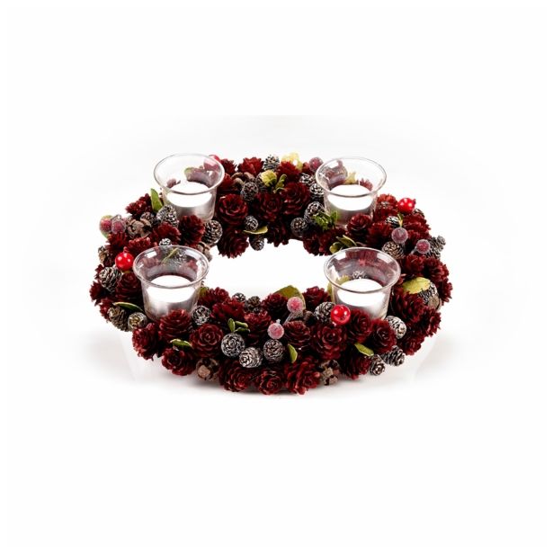 NAMIZNA DEKORACIJA GLOSSTYLE ADVENTNI VENEC 4 KOZARCI RDEČI 32X32X8 CM