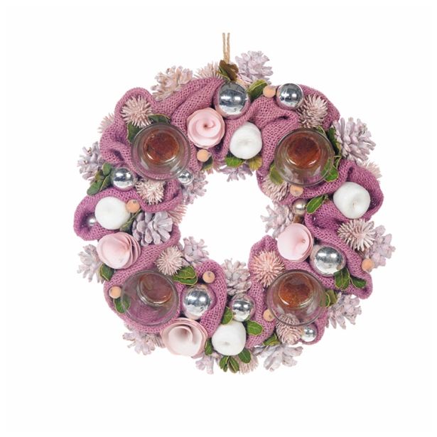 NAMIZNA DEKORACIJA GLOSSTYLE ADVENTNI VENEC 4 KOZARCI ROZA 34X34X8 CM