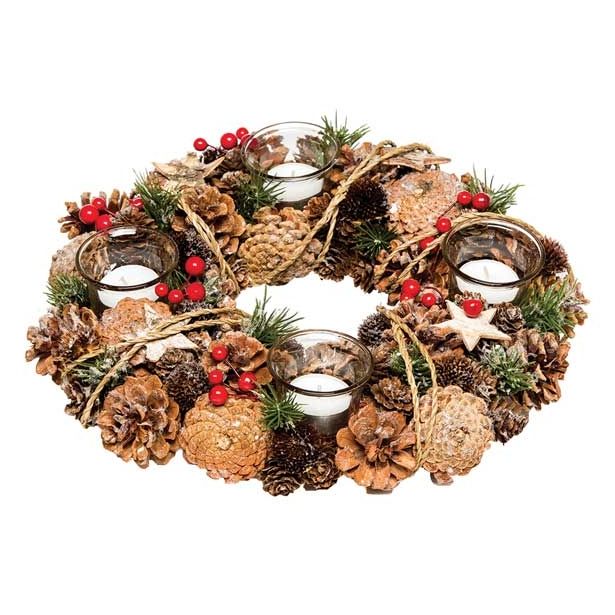 NAMIZNA DEKORACIJA GLOSSTYLE ADVENTNI VENEC RDEČ NARAVNI 32X32X8 CM 4 KO.