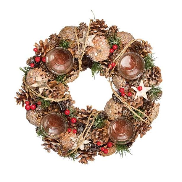 NAMIZNA DEKORACIJA GLOSSTYLE ADVENTNI VENEC RDEČ NARAVNI 32X32X8 CM 4 KO.