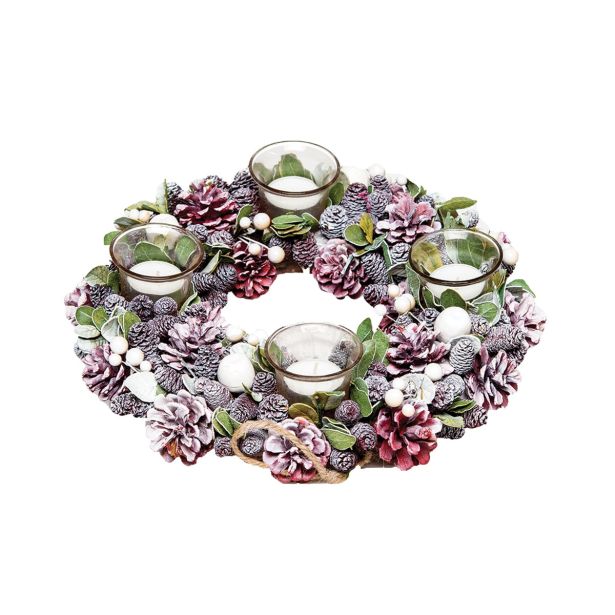 NAMIZNA DEKORACIJA GLOSSTYLE ADVENTNI VENEC ROZA NARAVNI 32X32X8 CM 4 KOZ