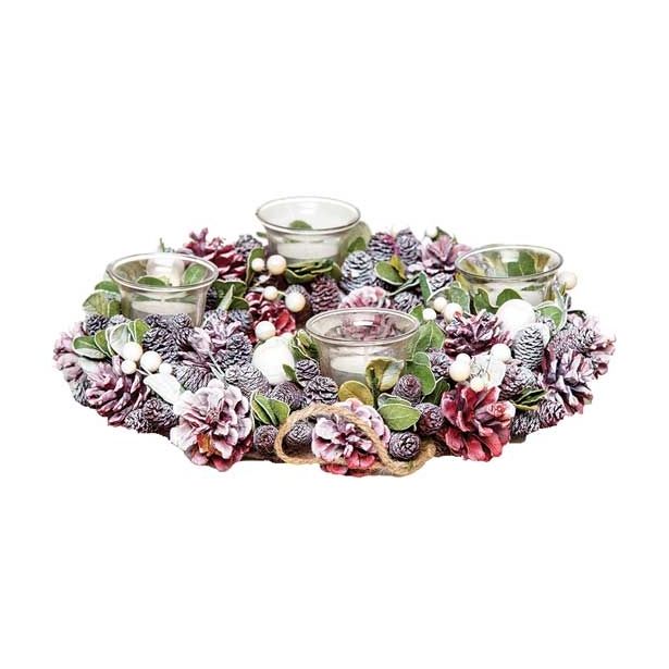 NAMIZNA DEKORACIJA GLOSSTYLE ADVENTNI VENEC ROZA NARAVNI 32X32X8 CM 4 KOZ