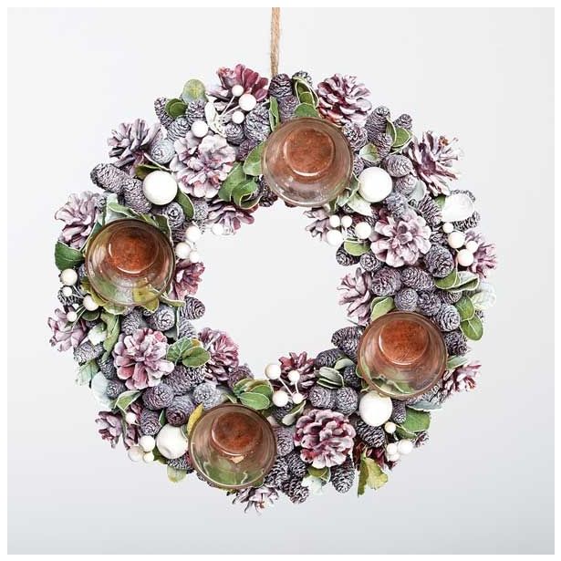 NAMIZNA DEKORACIJA GLOSSTYLE ADVENTNI VENEC ROZA NARAVNI 32X32X8 CM 4 KOZ