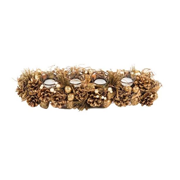 NAMIZNA DEKORACIJA GLOSSTYLE DEKORACIJA ADVENTNA ZLATA NARAVNA 44X14X8.5 CM 4 K.