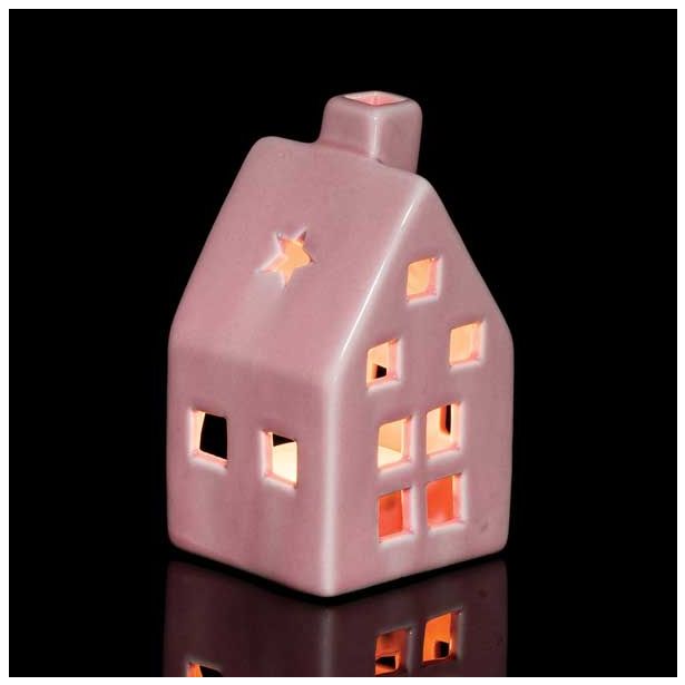 NAMIZNA DEKORACIJA GLOSSTYLE HIŠICA 11 CM ROZA ZA ZA ČAJNO SVEČKO