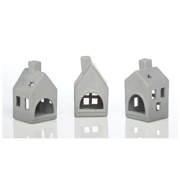 NAMIZNA DEKORACIJA GLOSSTYLE HIŠICA 11 CM SIVA ZA ZA ČAJNO SVEČKO