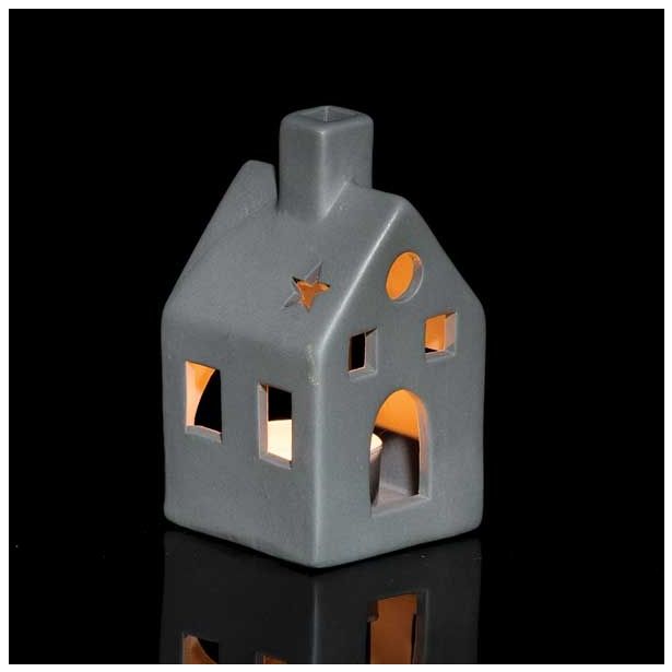 NAMIZNA DEKORACIJA GLOSSTYLE HIŠICA 11 CM SIVA ZA ZA ČAJNO SVEČKO