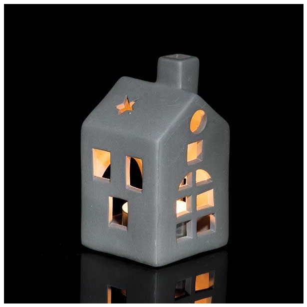 NAMIZNA DEKORACIJA GLOSSTYLE HIŠICA 11 CM SIVA ZA ZA ČAJNO SVEČKO