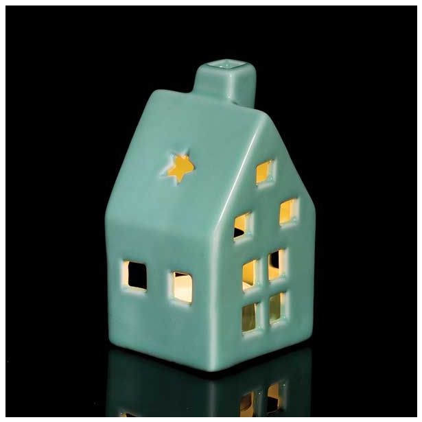 NAMIZNA DEKORACIJA GLOSSTYLE HIŠICA 11 CM ZELENA ZA ZA ČAJNO SVEČKO