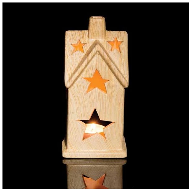 NAMIZNA DEKORACIJA GLOSSTYLE HIŠICA 16 CM V IMITACIJI LESA ZA ČAJNO SVEČKO