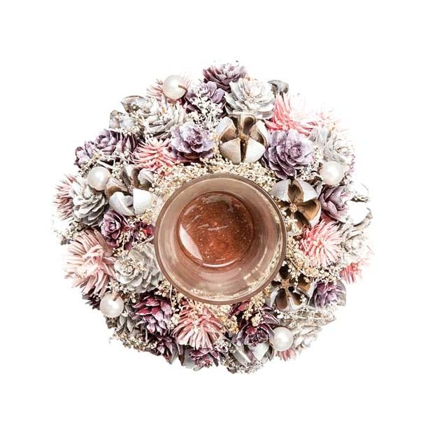 NAMIZNA DEKORACIJA GLOSSTYLE SVEČNIK FI 19 CM ROZA S STEKLENIM KOZARČKOM