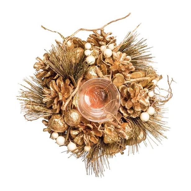 NAMIZNA DEKORACIJA GLOSSTYLE SVEČNIK FI 19 CM ZLATI S STEKLENIM KOZARČKOM