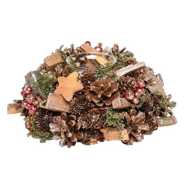 NAMIZNA DEKORACIJA GLOSSTYLE SVEČNIK FI 20 CM RDEČI S STEKLENIM KOZARČKOM