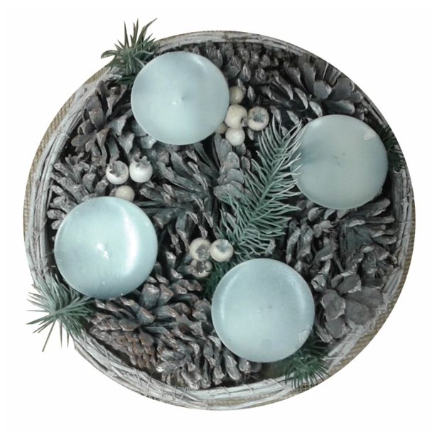 NAMIZNA DEKORACIJA GLOSSTYLE ZA 4 SVEČE FI 30 CM SREBRNE/BELE BARVE