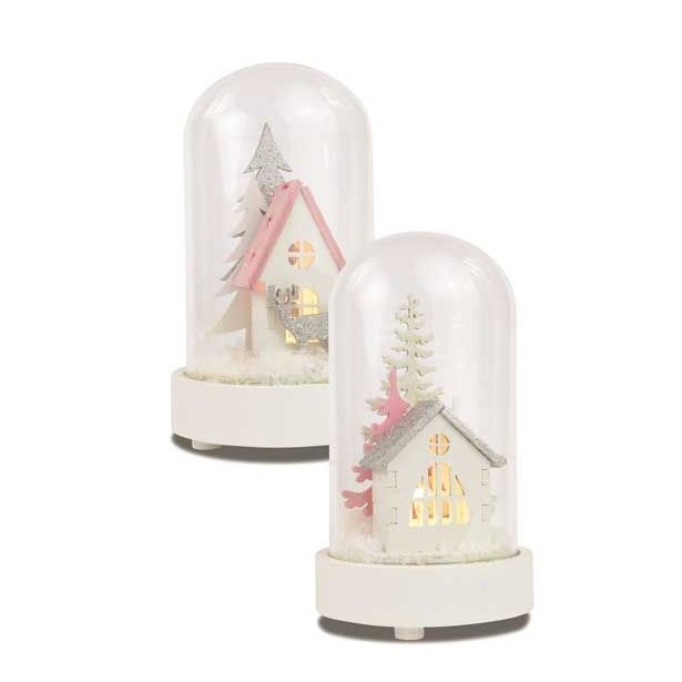 NAMIZNA DEKORACIJA R+W HIŠICA V KUPOLI 13 CM BATERIJE L44 BELA-ROZA