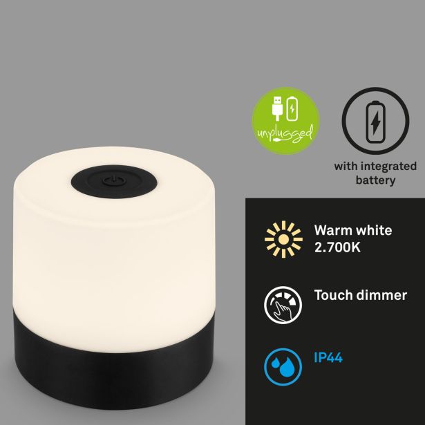 NAMIZNA SVETILKA BRILONER POLNILNA ČRNA PVC 1200MAH USB IP44 ZATEMNILNA 7CM