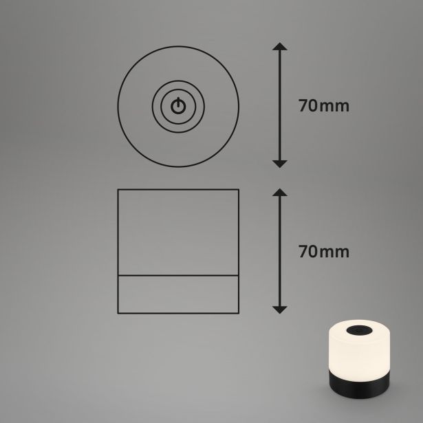 NAMIZNA SVETILKA BRILONER POLNILNA ČRNA PVC 1200MAH USB IP44 ZATEMNILNA 7CM