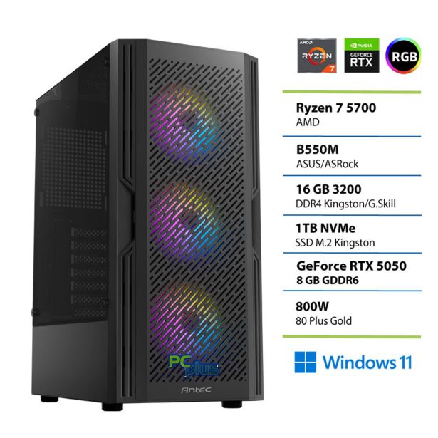 NAMIZNI RAČUNALNIK PC PLUS GAMER R7-5700 16GB 1TB RTX5050 W11