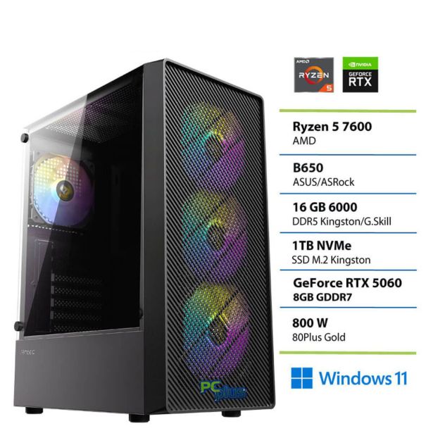 NAMIZNI RAČUNALNIK PC PLUS R57600 16GB 1TB RTX5060 W11 GAMER 8GB