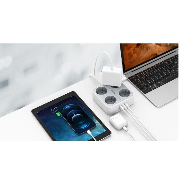 NAMIZNI RAZDELILEC TESSAN 302C 4X VTIČNICA, 2X USB-A, 1X USB-C, 2 M KABEL