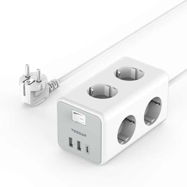 NAMIZNI RAZDELILEC TESSAN 306C 6X VTIČNICA, 2X USB-A, 1X USB-C, 2 M KABEL