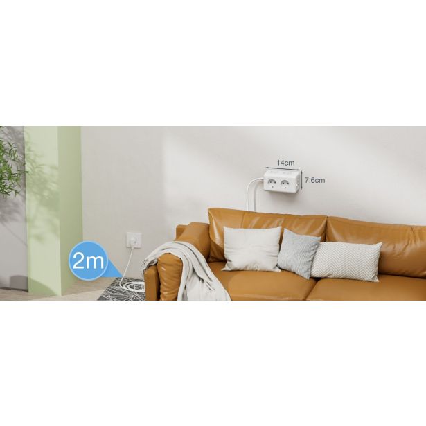 NAMIZNI RAZDELILEC TESSAN 306C 6X VTIČNICA, 2X USB-A, 1X USB-C, 2 M KABEL