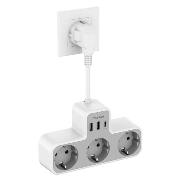 NAMIZNI RAZDELILEC TESSAN 323X-C 3X VTIČNICA, 2X USB-A, 1X USB-C, 15 CM KABEL