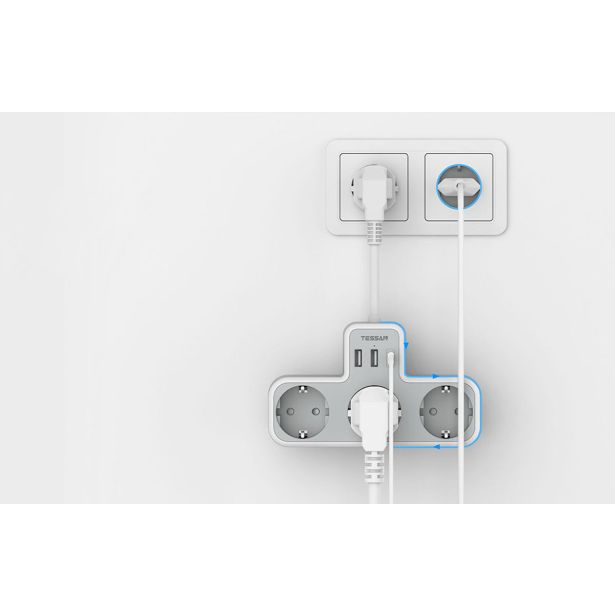 NAMIZNI RAZDELILEC TESSAN 323X-C 3X VTIČNICA, 2X USB-A, 1X USB-C, 15 CM KABEL