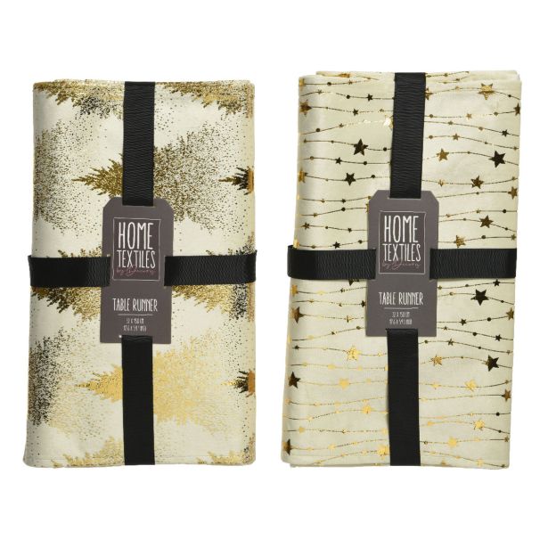 NAMIZNI TEKAČ DECORIS Z ZVEZDICAMI ZLAT 32X150 CM. SORT