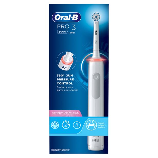 ELEKTRIČNA ZOBNA ŠČETKA ORALB PRO3 3000 SENSITIVE CLEAN