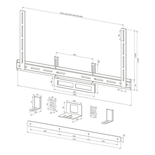 STENSKI NOSILEC ZA ZASLON NEOMOUNTS UNIVERZALNI NOSILEC ZA AV DODATKE AV2-500BL