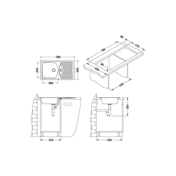 NERJAVNO POMIVALNO KORITO ALVEUS BASIC 150, LEINEN 780X450 MM LUX