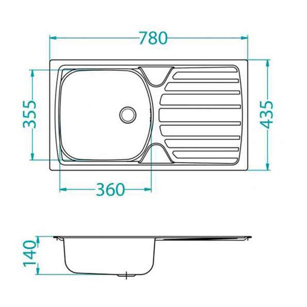 NERJAVNO POMIVALNO KORITO ALVEUS BASIC 170, LEINEN 780X435 MM IZTOK 38.1 MM